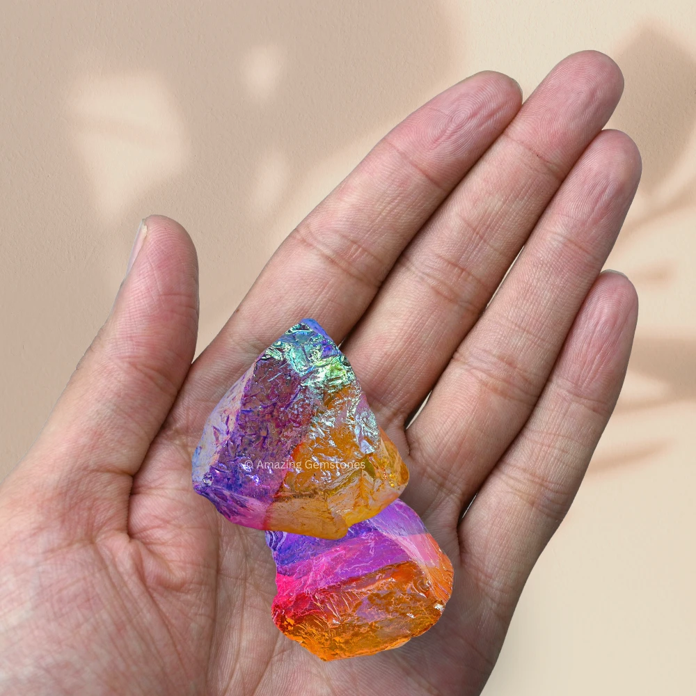 Tangerine-Rose-Amethyst Aura Quartz Raw Crystals (2 Pieces)