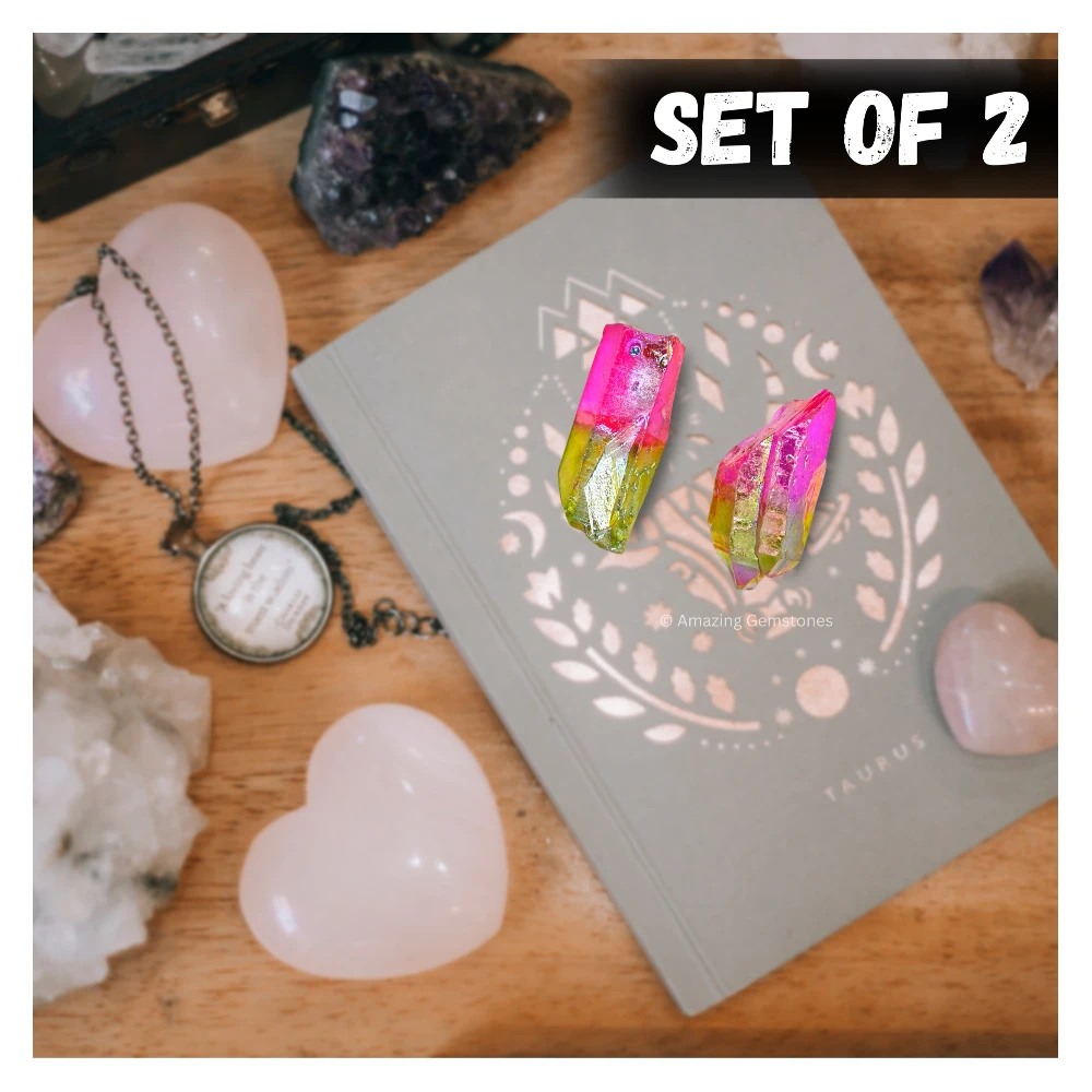 Rose Apple Aura Quartz Raw Crystal Points (2 Pieces)