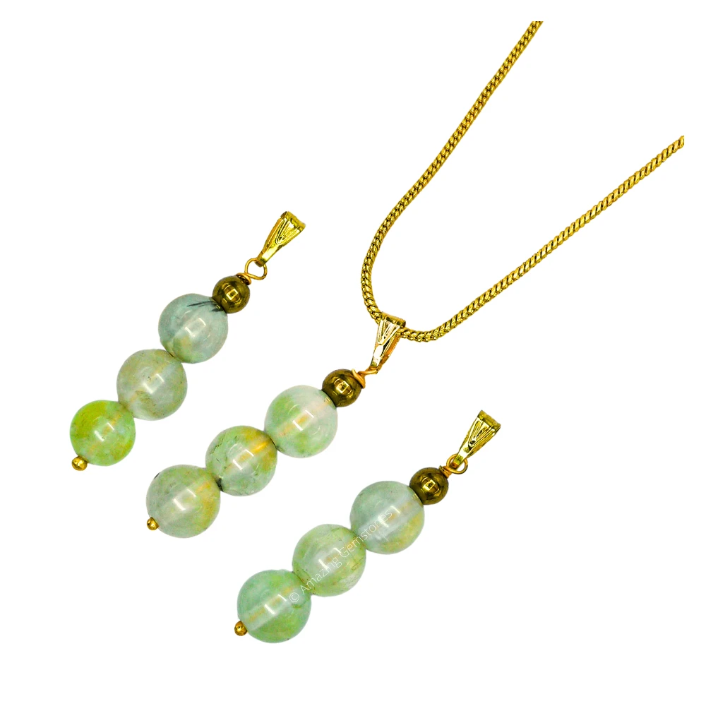 Prehnite Bead Pendant (Gold)