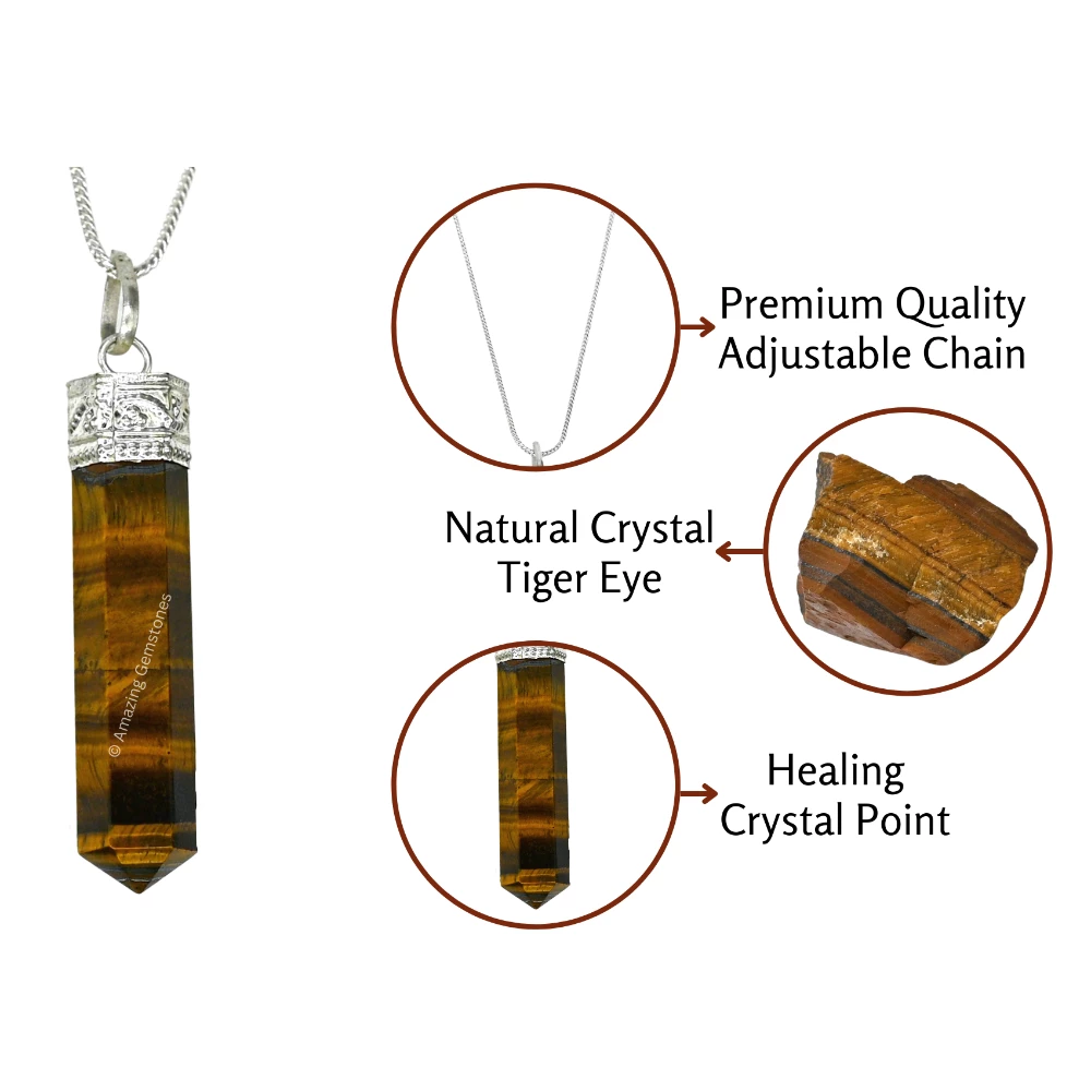 Tiger Eye Necklace - Pencil Point (Silver)