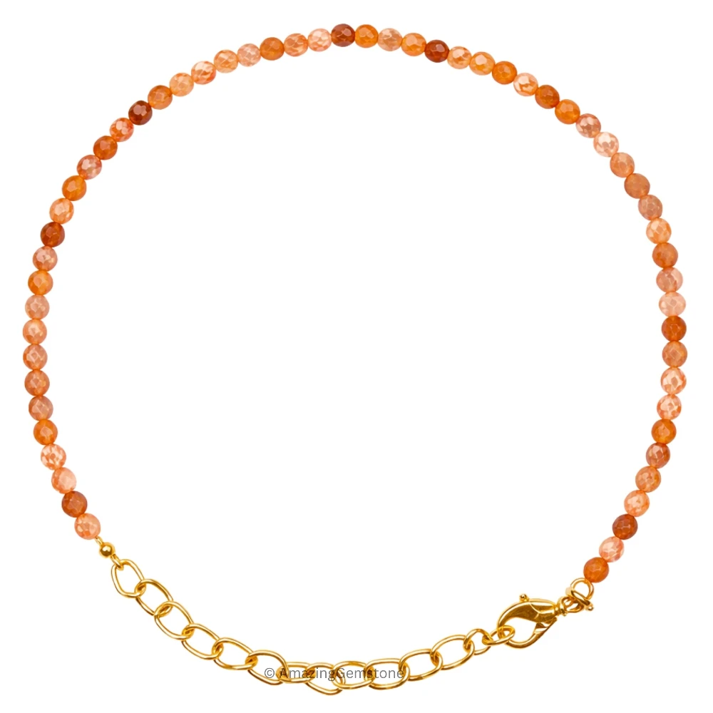 Orange Rutilated Quartz Crystal Bracelet - 2mm Faceted Bead (Gold)