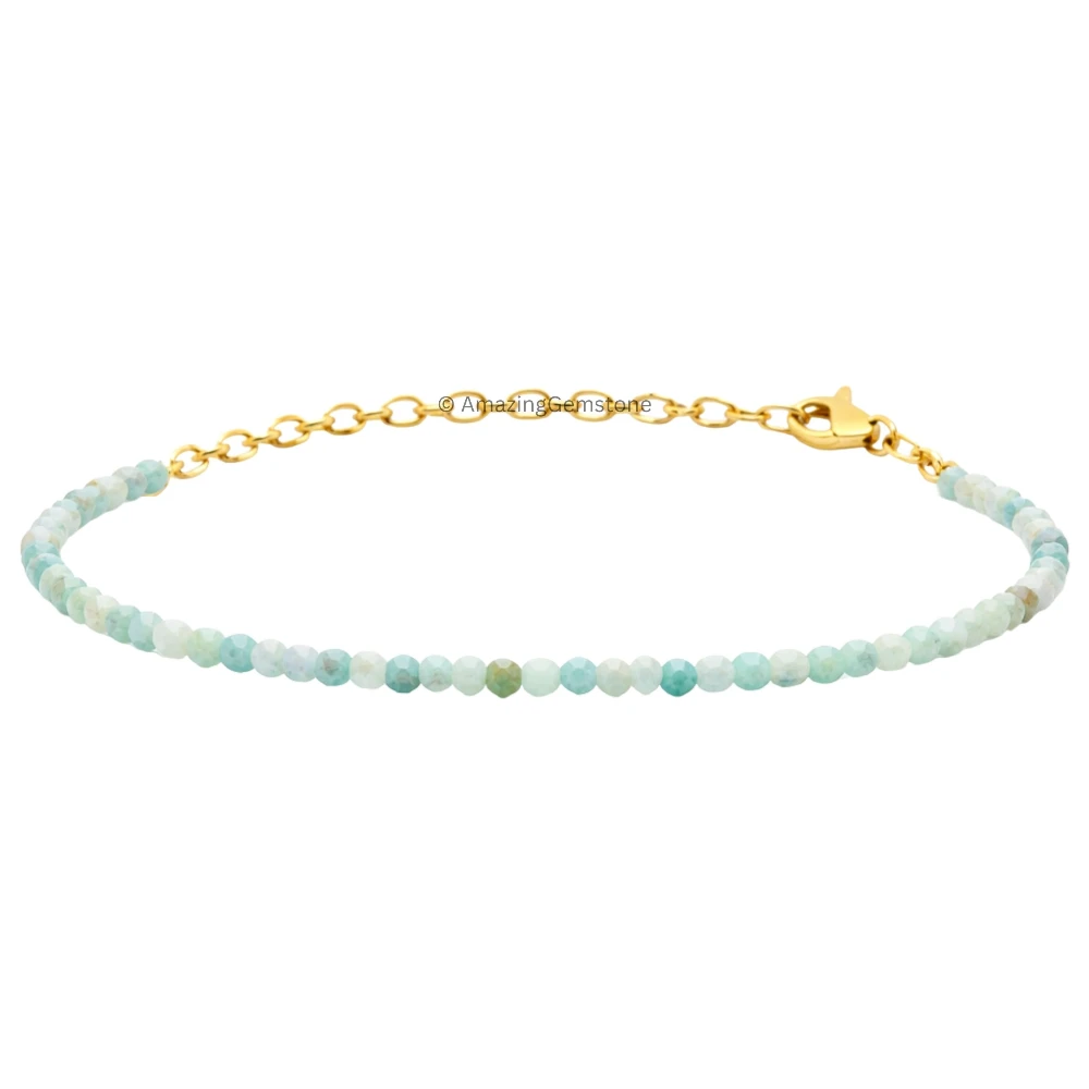 Amazonite Crystal Bracelet - 2mm Faceted Bead (Gold)