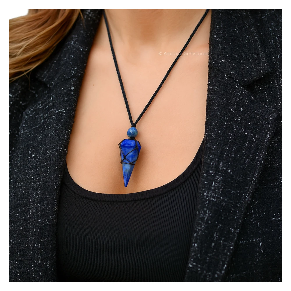 Lapis Lazuli Pendulum Pendant Necklace (Macrame)