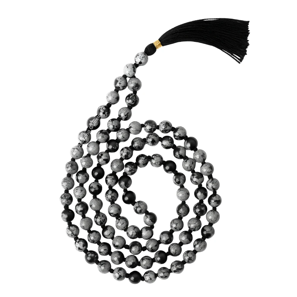 Snowflake Obsidian Mala (Hand Knotted)