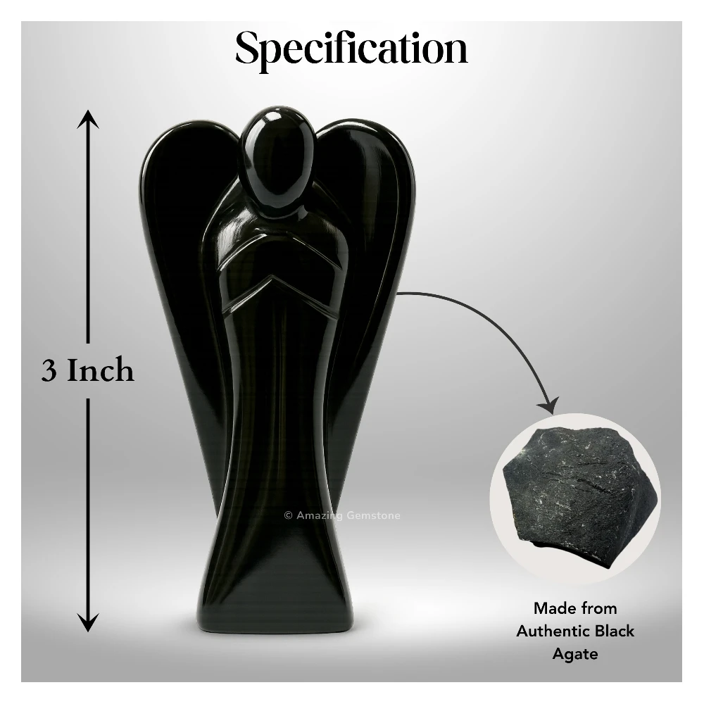 Black Agate Angel Figurine (3 Inch)