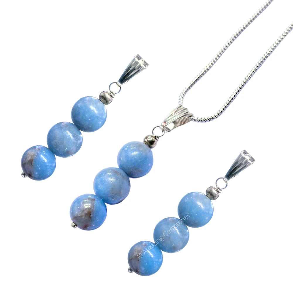 Angelite Bead Pendant (Silver)