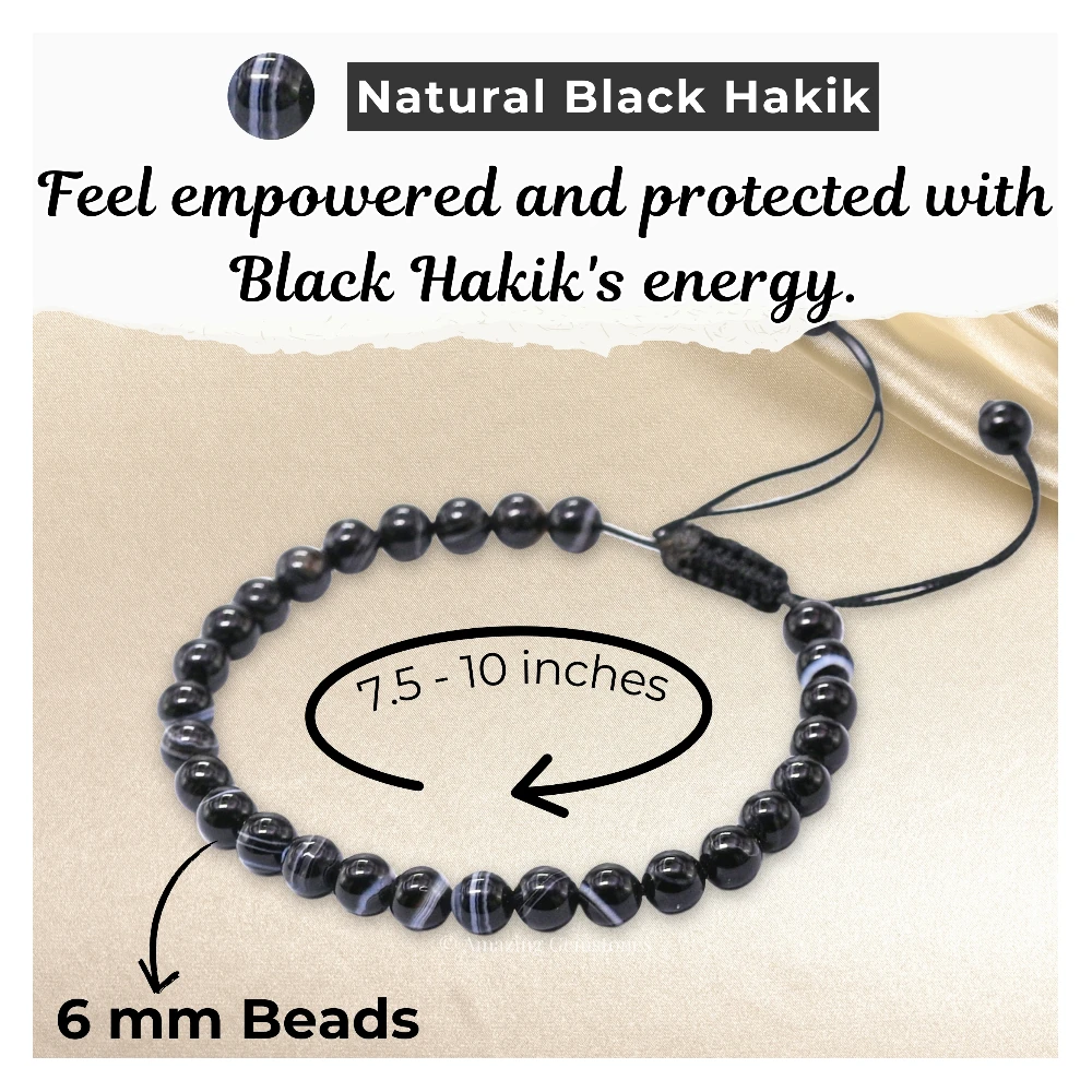 Black Banded Healing Crystal Bracelets - 6mm Beads (Adjustable)