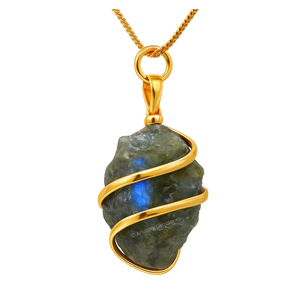 Labradorite Necklace - Raw Crystal (Gold)