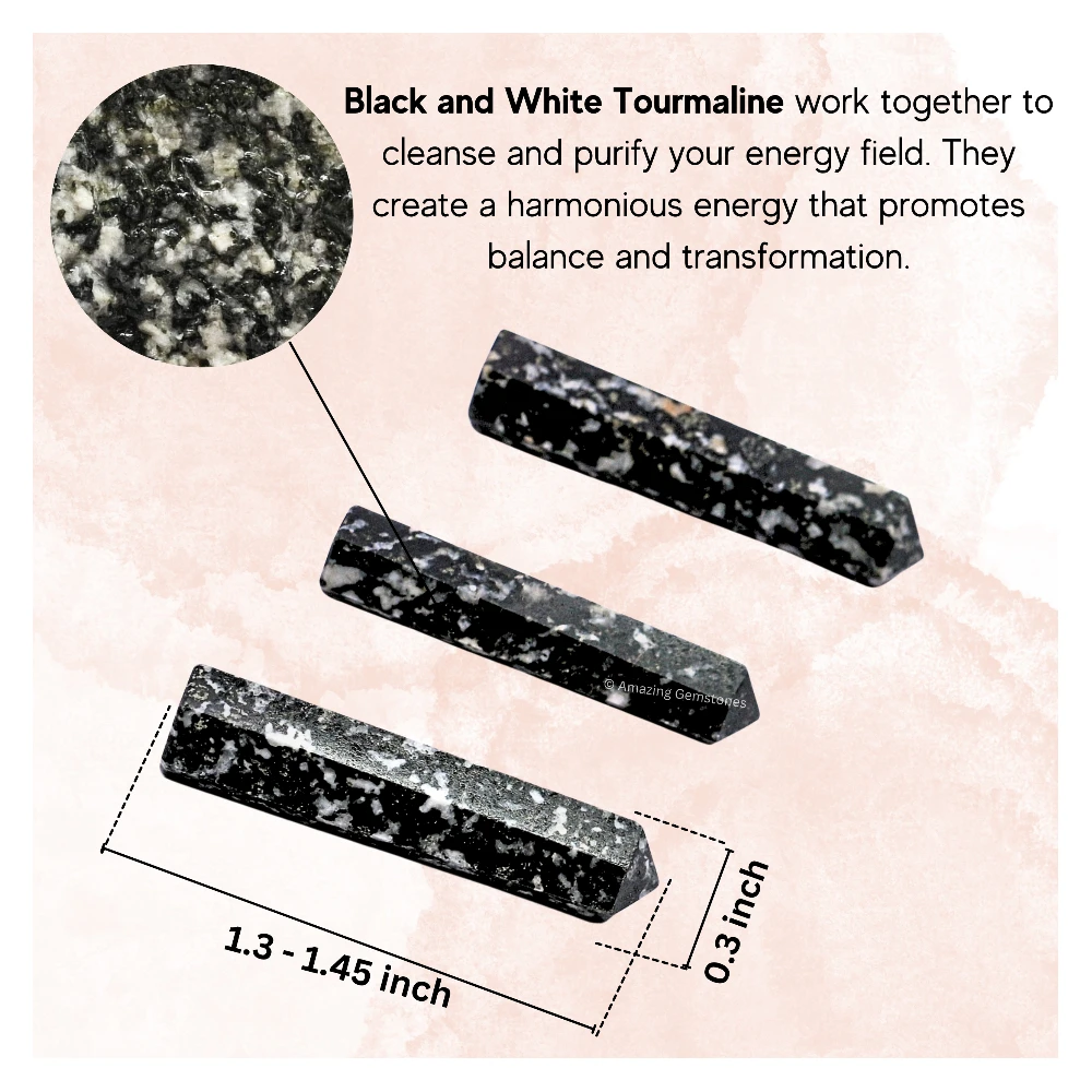 Black and White Tourmaline Pencil Points (Set of 50)