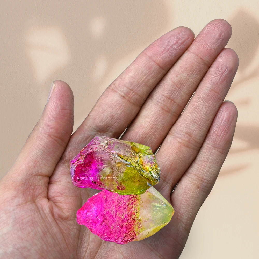 Rose-Apple Aura Quartz Raw Crystals (2 Pieces)
