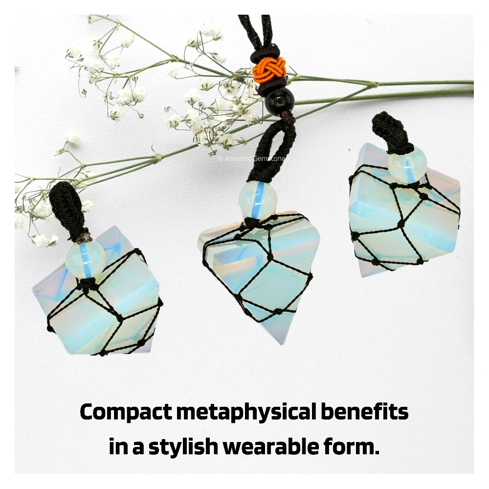 Opalite Pyramid Pendant Necklace (Macrame)