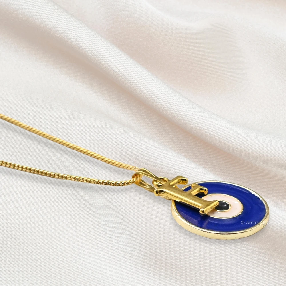 Evil Eye Pendant Necklace with F Initial