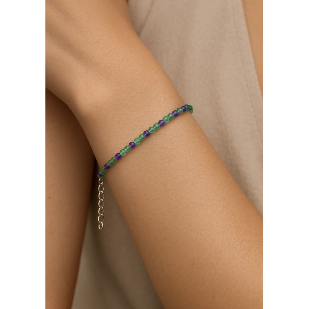 Green Fluorite Crystal Bracelet - 2mm Faceted Bead (Silver)
