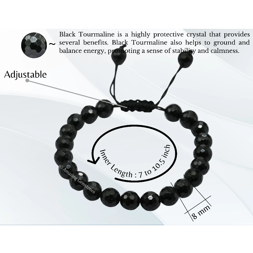 Black Tourmaline Bracelet (Faceted-Adjustable)