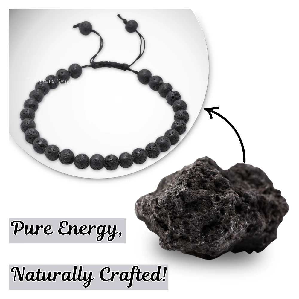 Lava Stone Healing Crystal Bracelets - 6mm Beads (Adjustable)