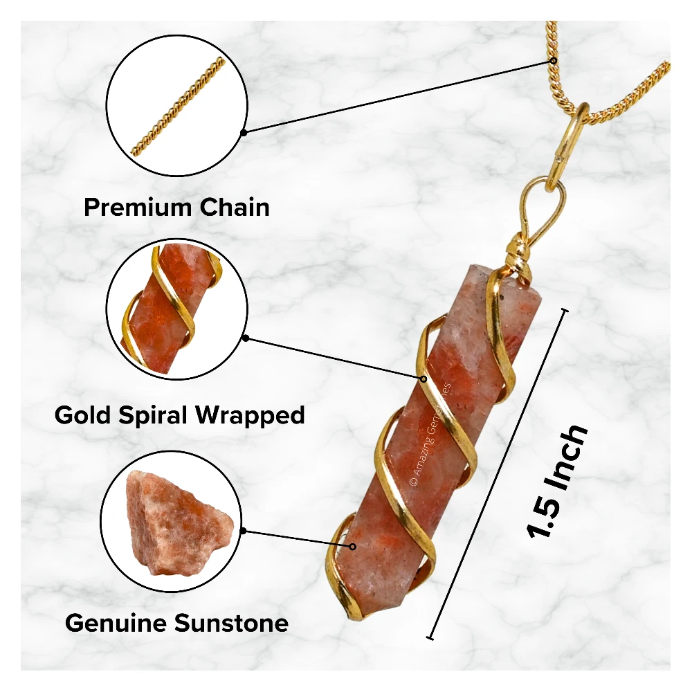Sunstone Necklace - Spiral Pencil Point (Gold)