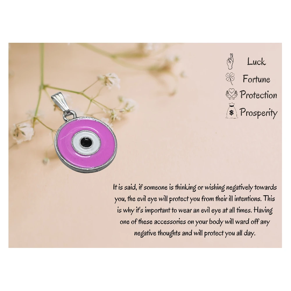 Pink Evil Eye Pendant - Round (Silver)