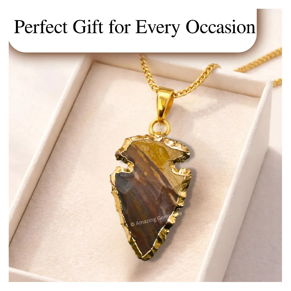 Fancy Jasper Arrowhead Pendant - Gold Plated