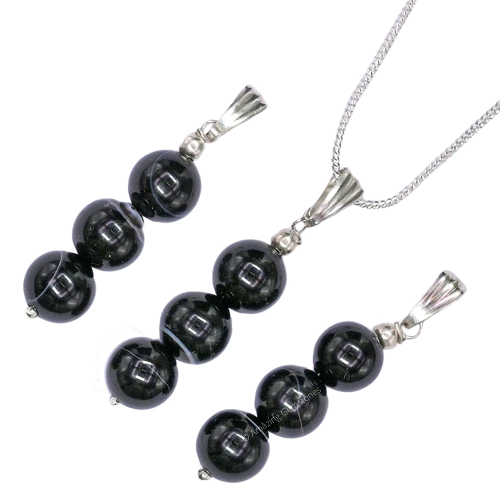 Black Sulemani Hakik Bead Pendant (Silver)