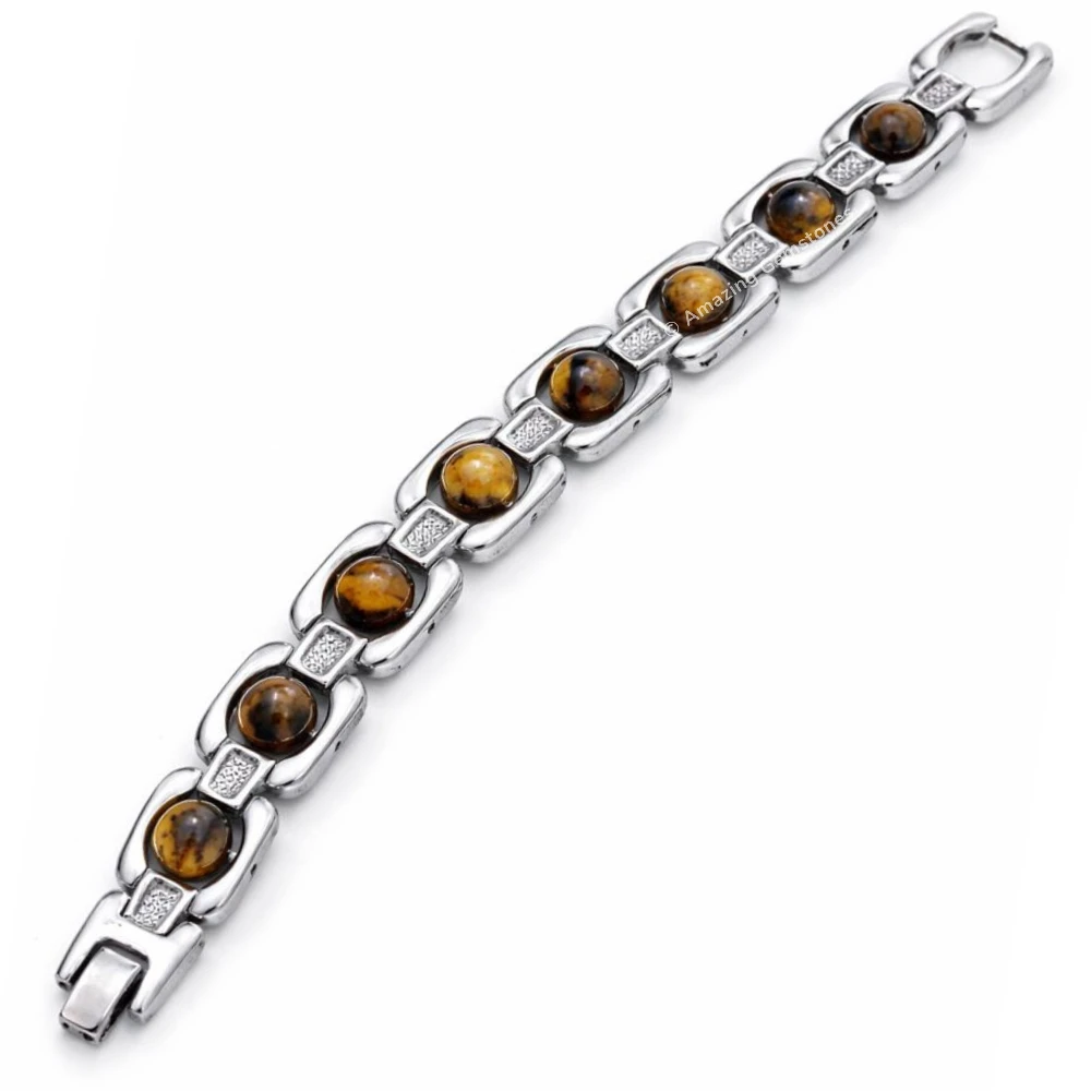 Tiger Eye Bracelet - Premium Silver Chain