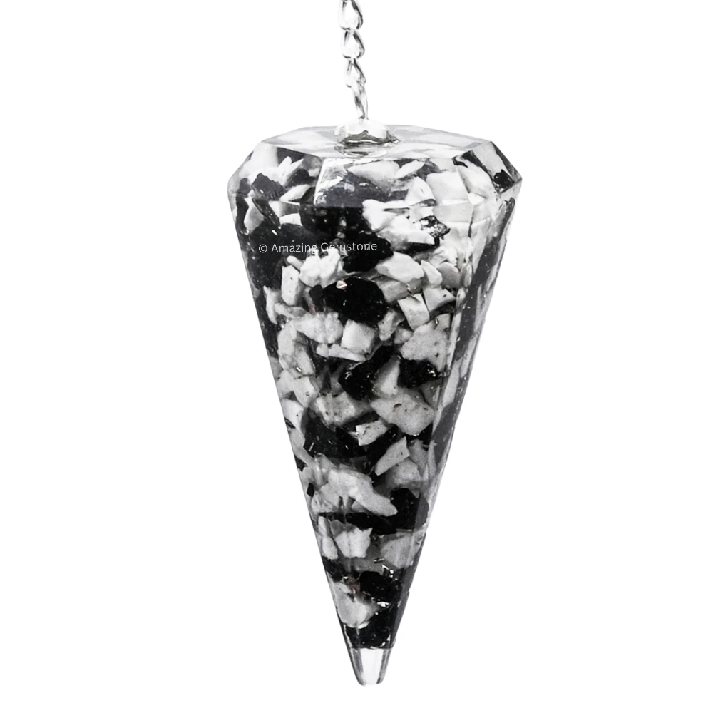 Black and White Tourmaline Orgone Pendulum