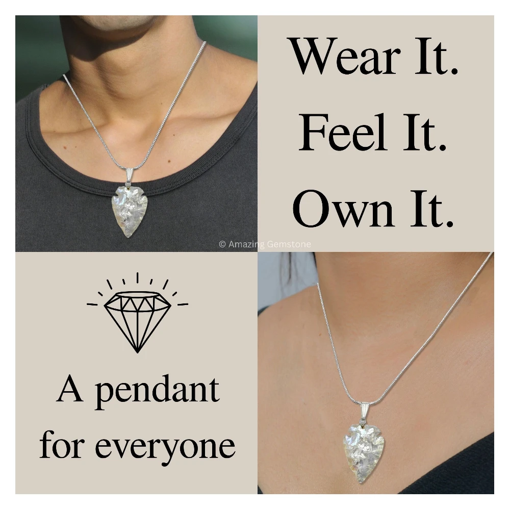 Angel Aura Quartz Arrowhead Pendant - Silver Plated