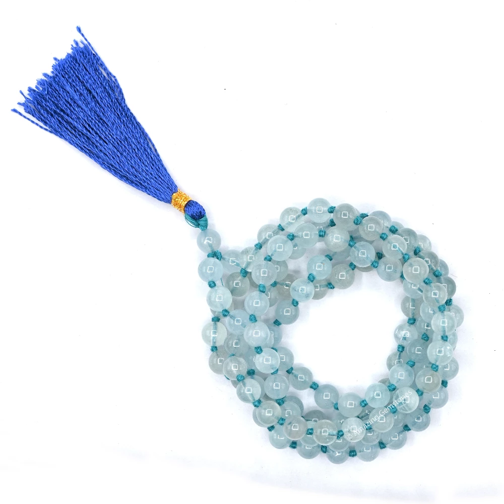 Aquamarine Mala (Hand Knotted)