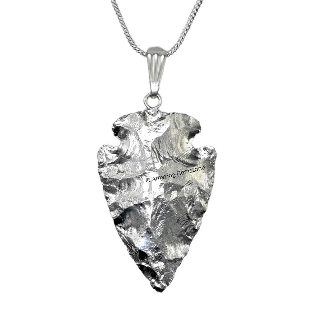 Coated Fancy Jasper Arrowhead Pendant - Silver Plated