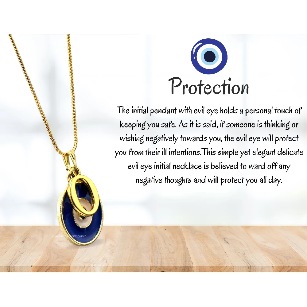 Evil Eye Pendant Necklace with O Initial