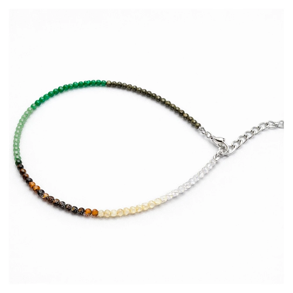 Dhanyog Crystal Anklet - 2mm Faceted Bead (Silver)