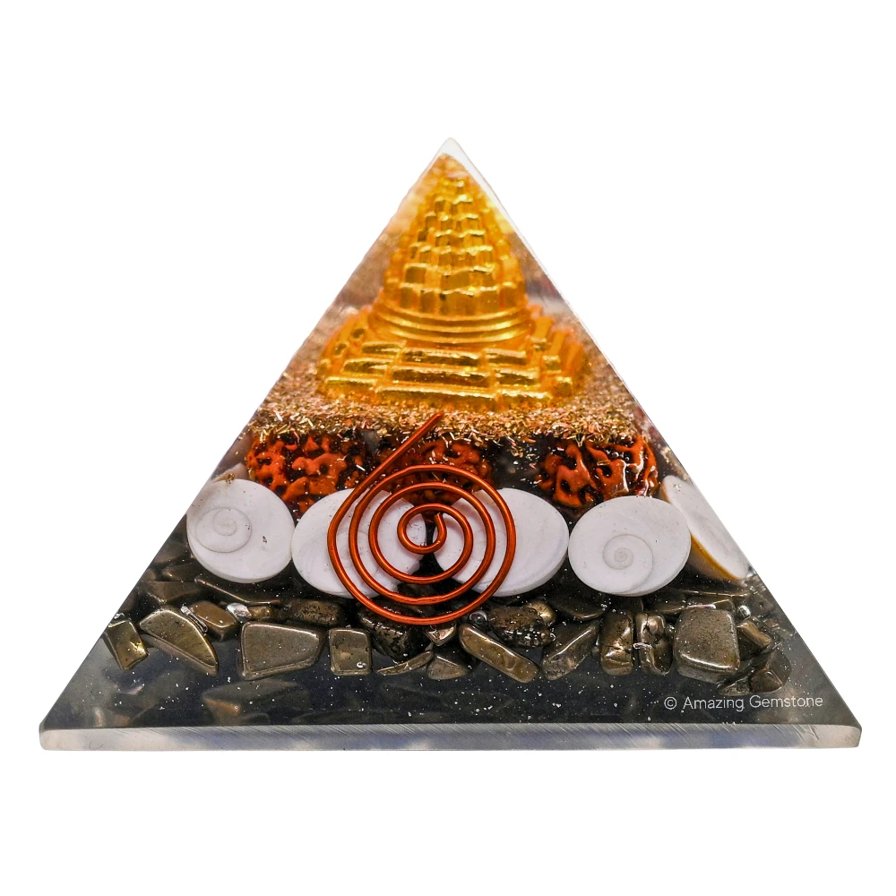 Money Magnet Pyramid - Shree Yantra, Gomati Chakra, Rudraksha, Pyrite