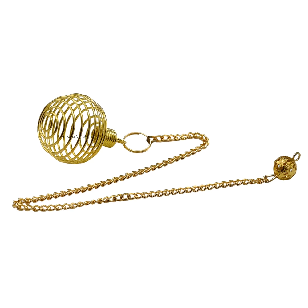 Copper Metal Pendulum - Gold Spiral Cage (MP51)