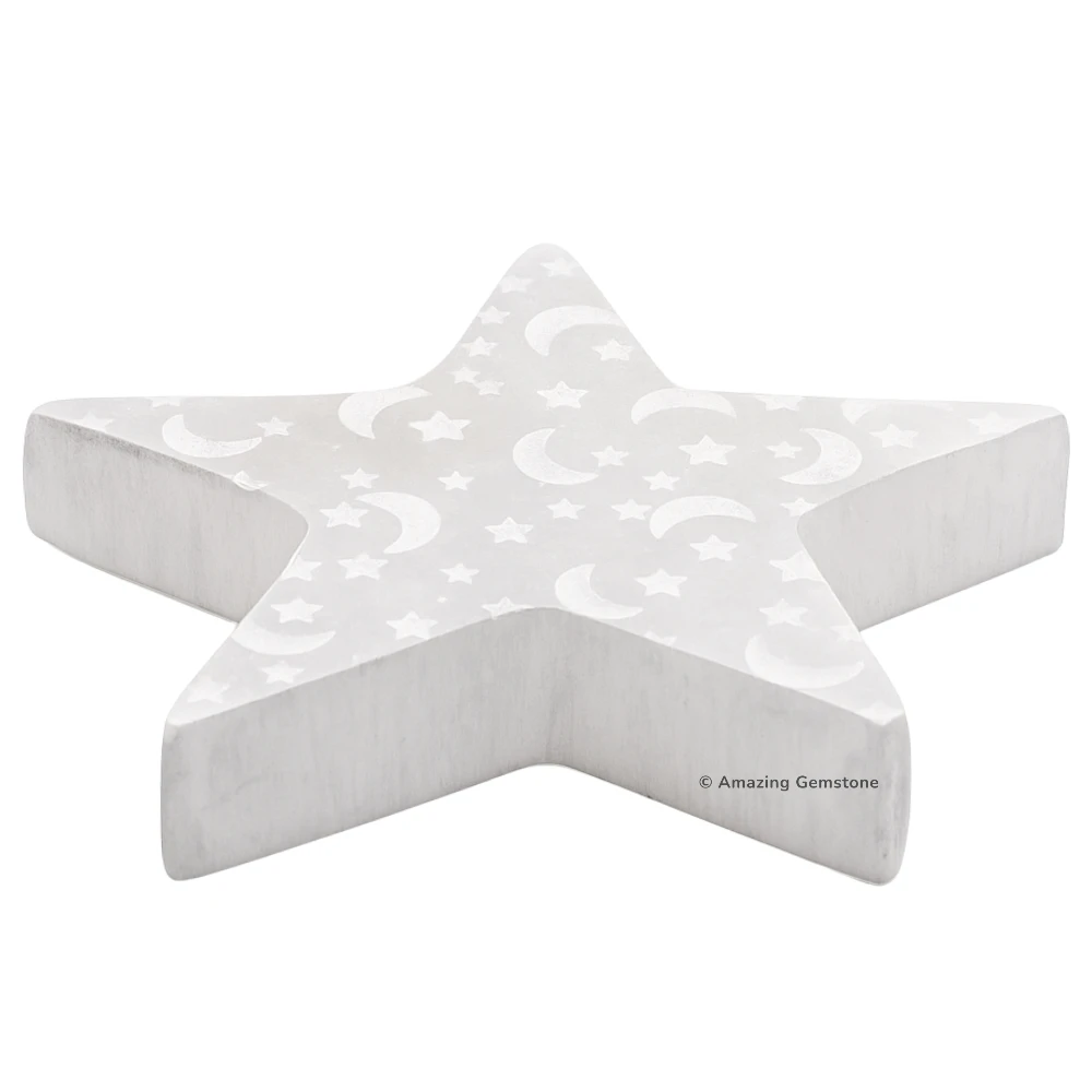 Selenite Star Charging Plate with Crescent Moon & Star (4 Inch)