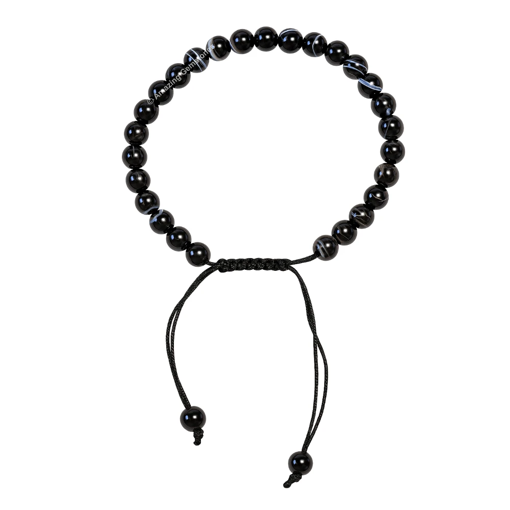 Black Banded Healing Crystal Bracelets - 6mm Beads (Adjustable)