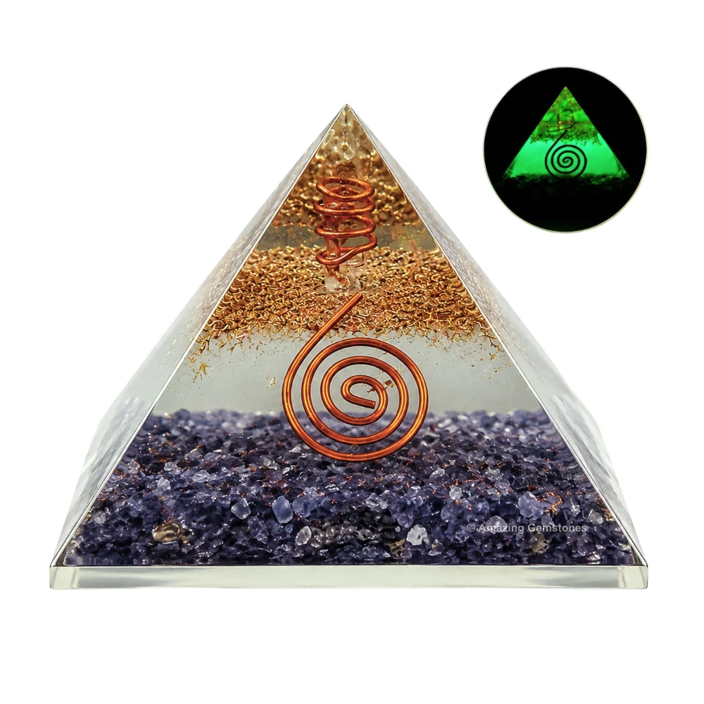 Iolite Orgone Pyramid - Glow in Dark