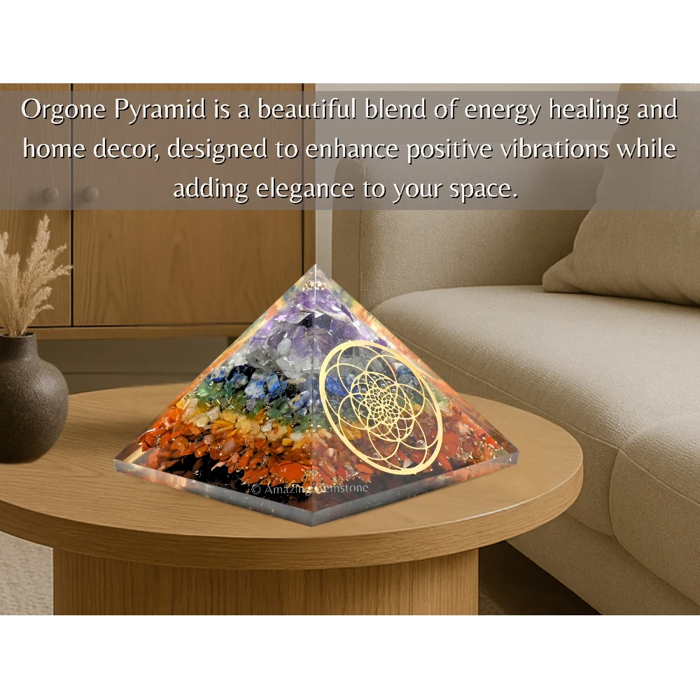 Natural Chakra Orgone Pyramid - Seed of Life