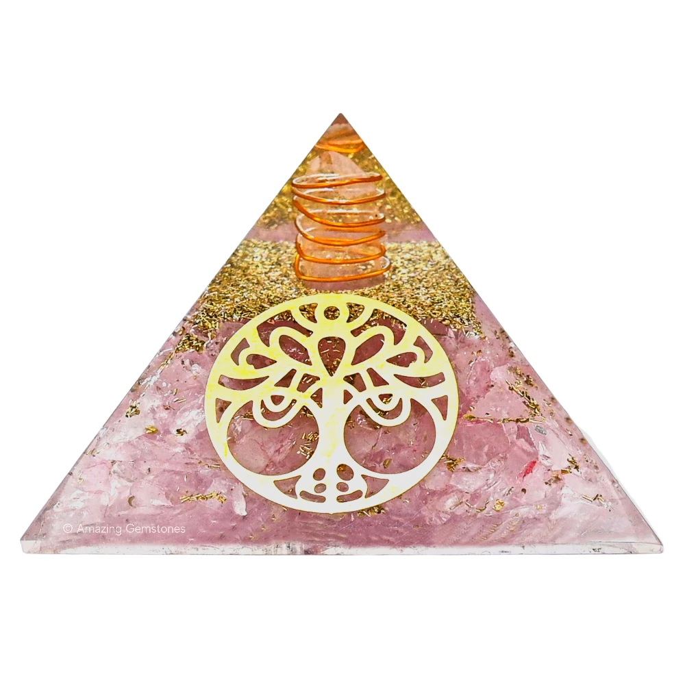 Rose Quartz Orgone Pyramid - Vintage Tree of Life