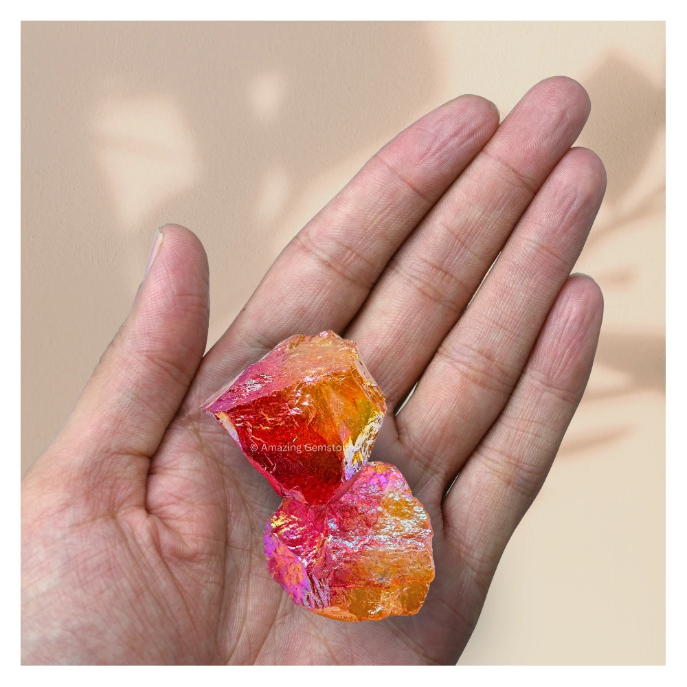 Tangerine-Ruby Aura Quartz Raw Crystals (2 Pieces)