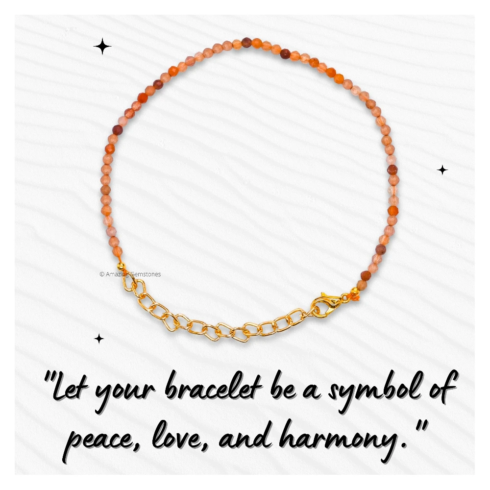 Orange Rutilated Quartz Crystal Bracelet - 2mm Faceted Bead (Gold)