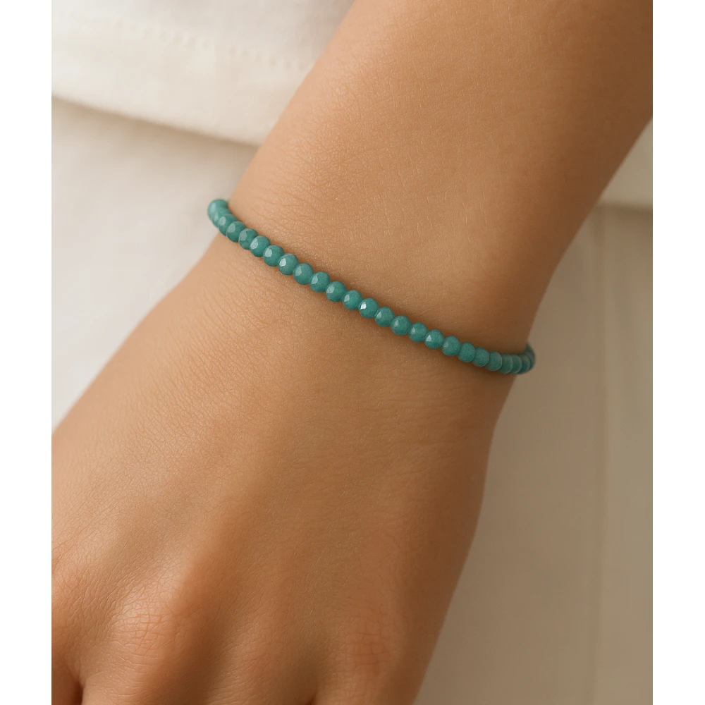 Sky Apatite Crystal Bracelet - 2mm Faceted Bead (Silver)
