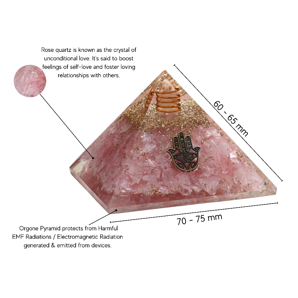 Rose Quartz Orgone Pyramid - Hamsa