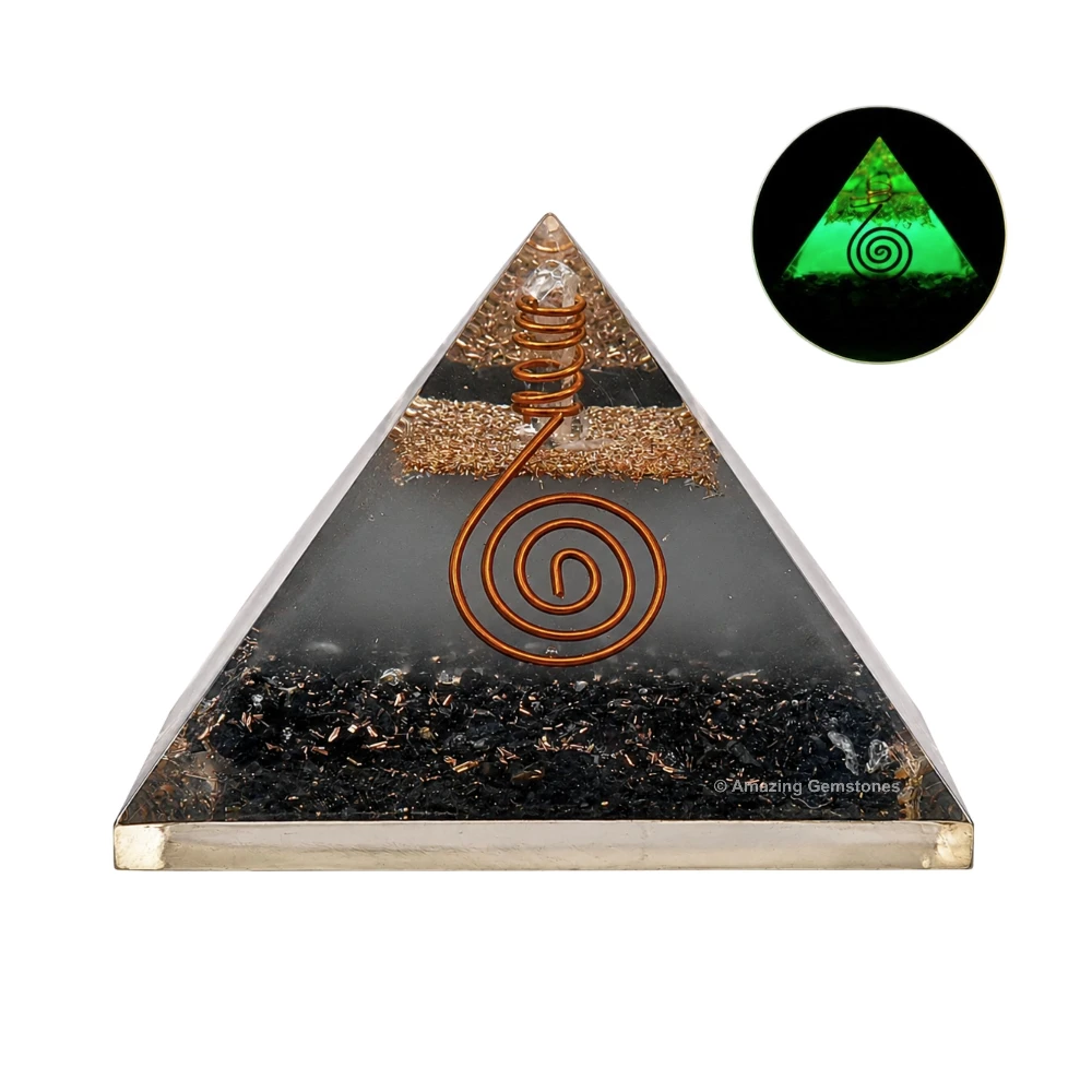 Black Tourmaline Orgone Pyramid - Glow in Dark