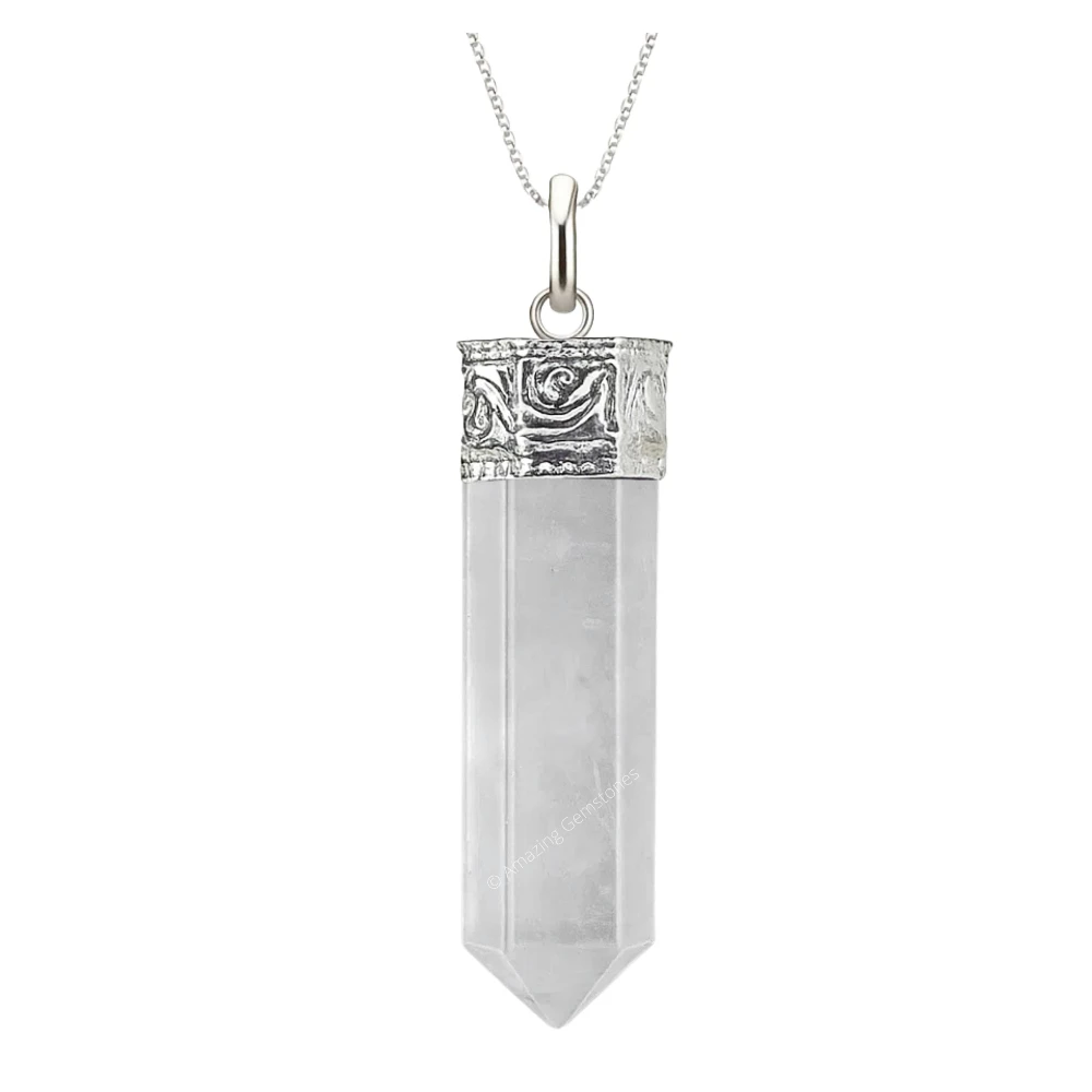 Clear Quartz Necklace - Pencil Point (Silver)