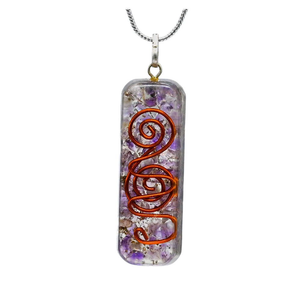 Amethyst Crystal Orgone Pendant - Rectangle