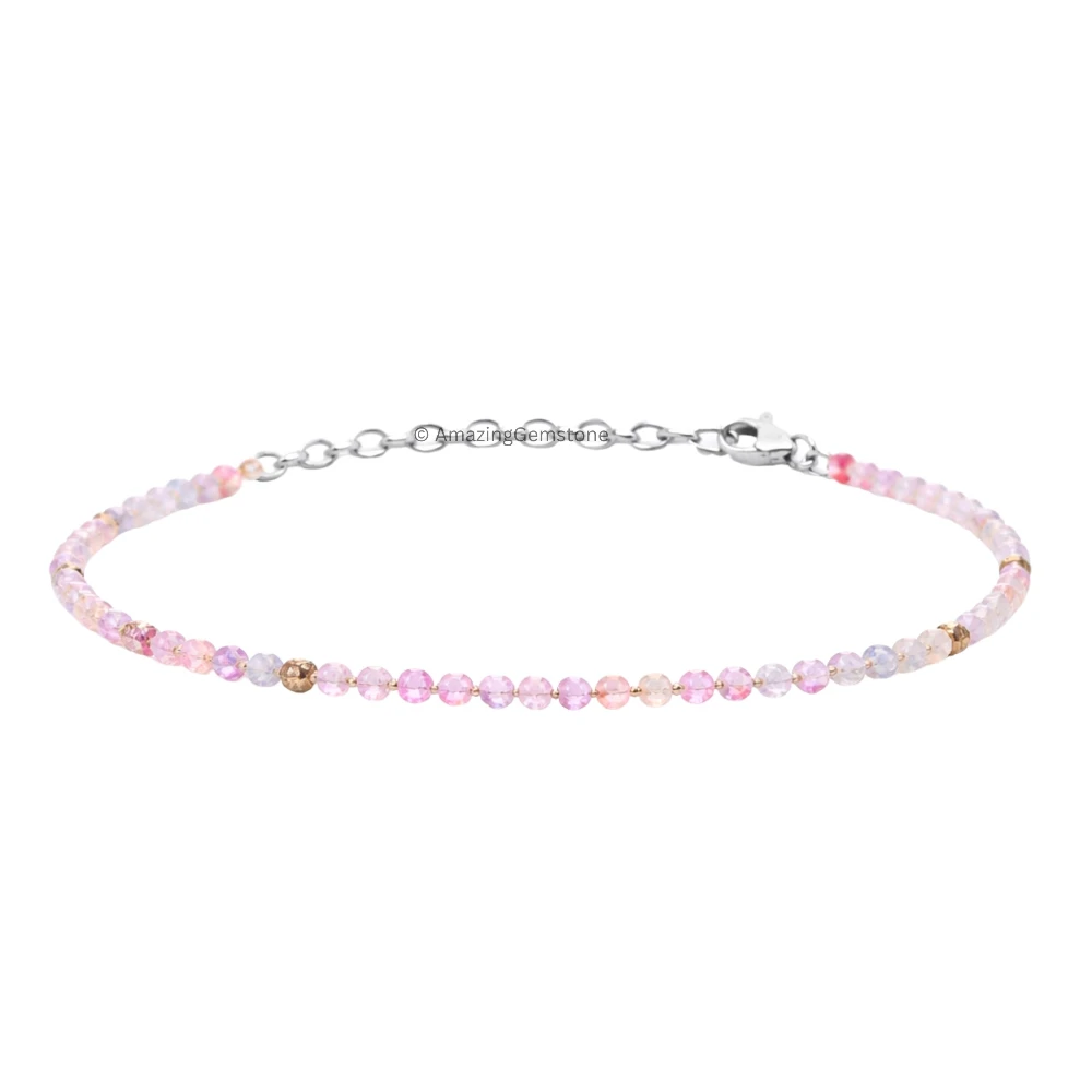 Morgonite Crystal Bracelet - 2mm Faceted Bead (Silver)