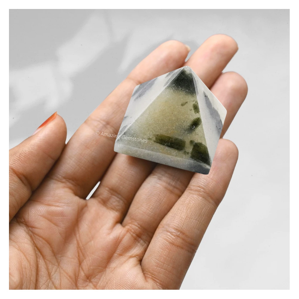 Green Tourmaline in Quartz Pyramid (1 Inch)