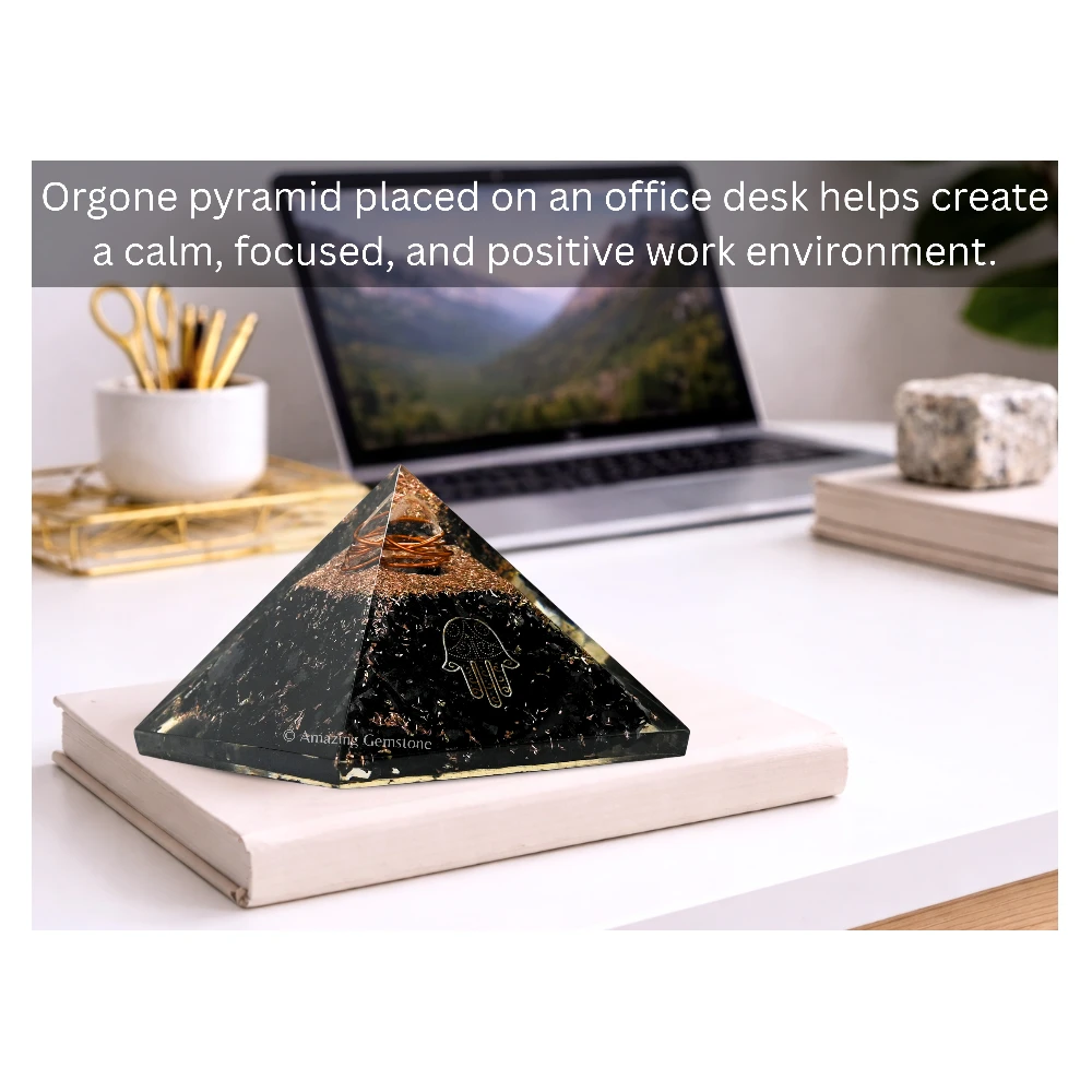 Shungite Orgone Pyramid - Small Hamsa