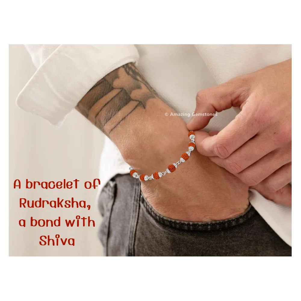6mm Rudraksha Bracelet (Silver Chain)