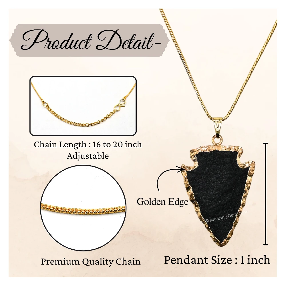 Black Agate Arrowhead Pendant - Gold Plated