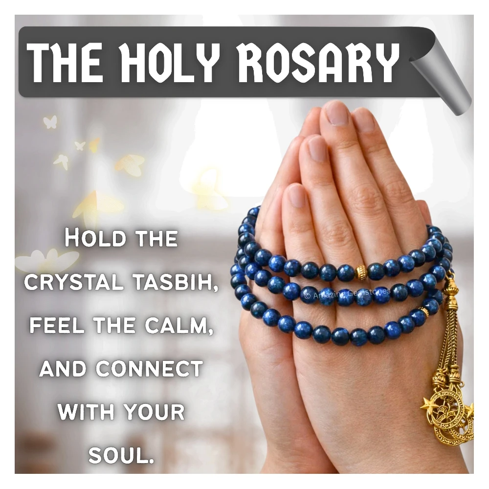 Blue Tiger Eye Crystal Tasbeeh Sibha Prayer Beads (Gold)